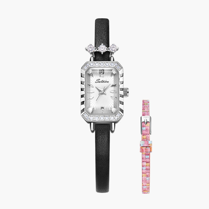 Sotoiru rectangular watch with interchangeable strap in pink