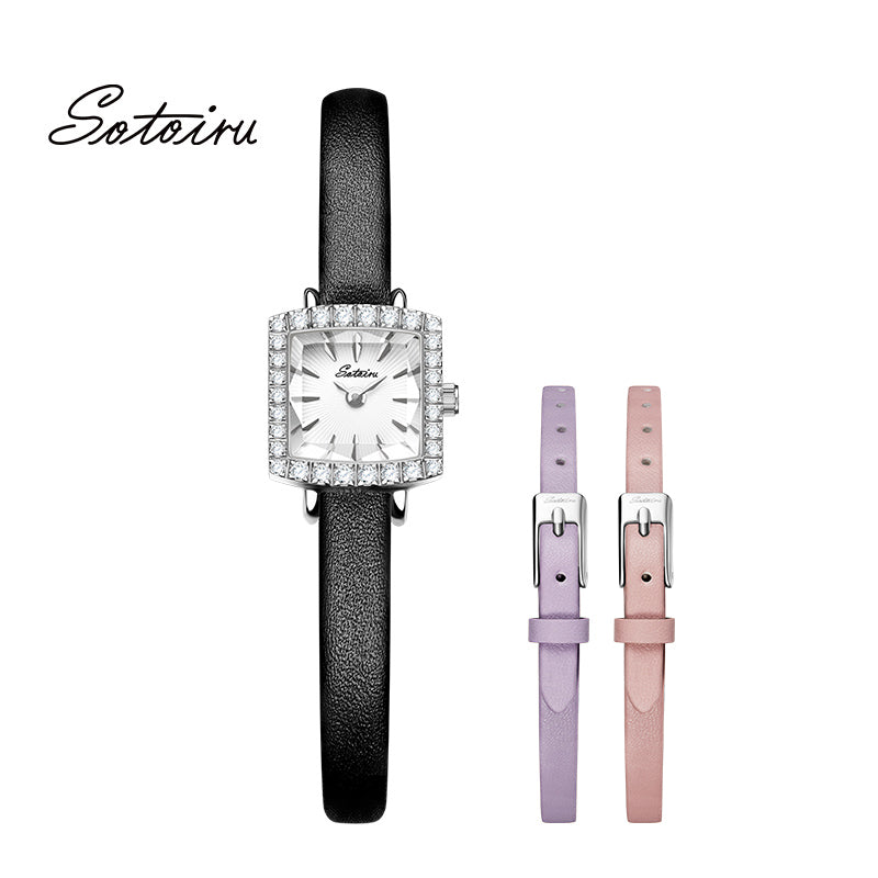 Sotoiru Square Women's Watch – Zircon Case with DIY Interchangeable Strap T2022W