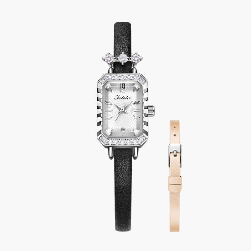 Sotoiru rectangular watch with interchangeable strap in gold