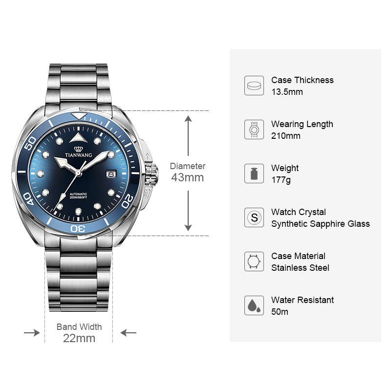 ساعة غوص TIAN WANG Bluefin 20ATM ساعات رياضية GS201391