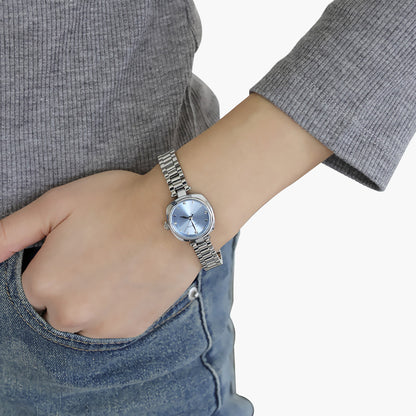 Sotoiru Ice Blue Aura watch worn on wrist with jewelry-inspired bracelet