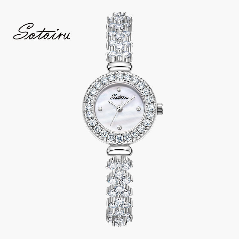 Sotoiru mother-of-pearl bracelet watch with zircon details