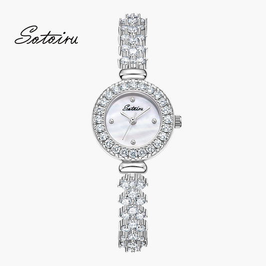 Sotoiru mother-of-pearl bracelet watch with zircon details