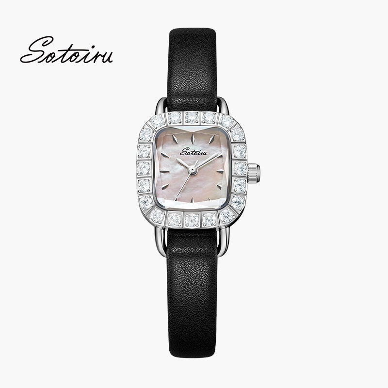 Sotoiru women's watch with rectangular case and zircon bezel