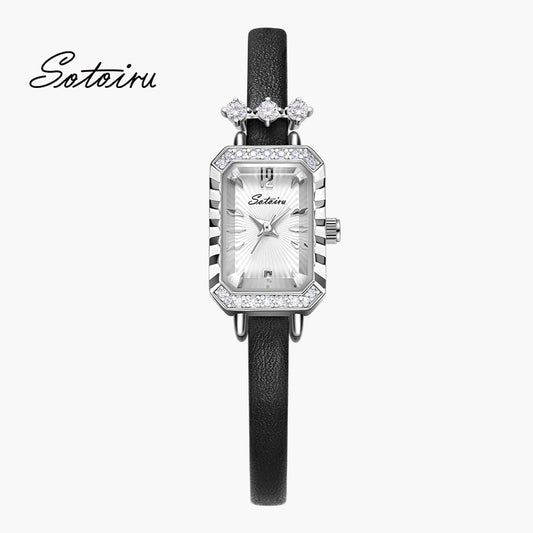 Sotoiru rectangular women's watch with zircon bezel and interchangeable straps