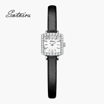 Sotoiru women's square watch with zircon bezel and interchangeable straps
