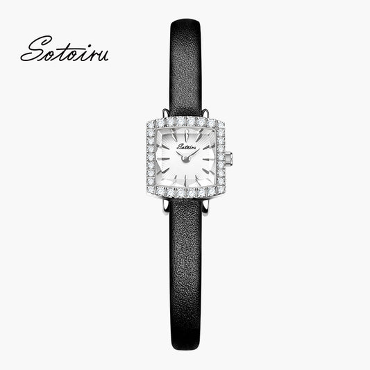Sotoiru women's square watch with zircon bezel and interchangeable straps