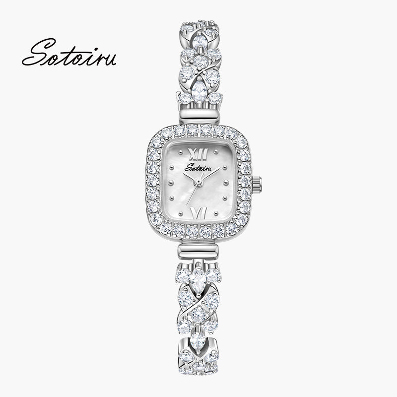 Sotoiru square women's watch with mother-of-pearl dial and zircon bracelet
