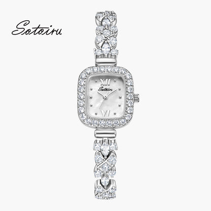 Sotoiru square women's watch with mother-of-pearl dial and zircon bracelet