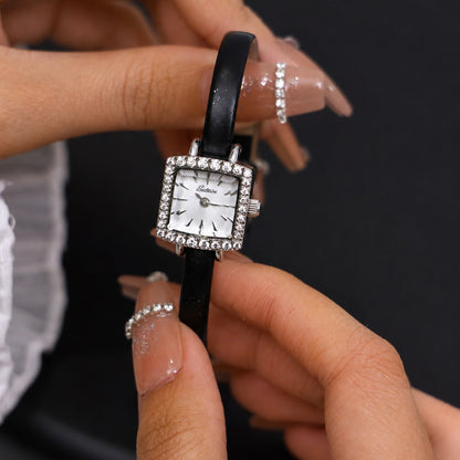 closeup of Daily wear leather strap watch on wrist