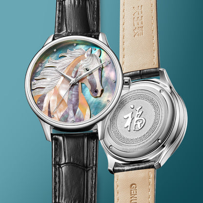 Caseback detail of Tianwang automatic horse dial watch